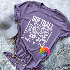 Softball Mom My Heart Is Full Graphic Tee